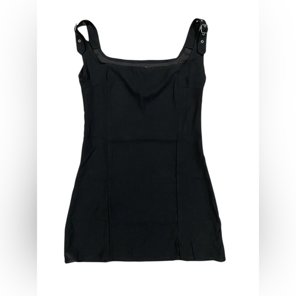 UNIF Black Square Neck Mini Dress with Buckle Straps - Picture 1 of 5